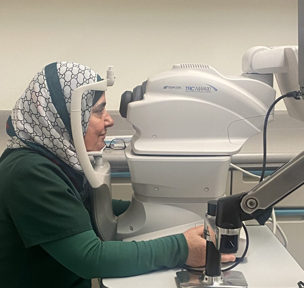 Patient in eye exam